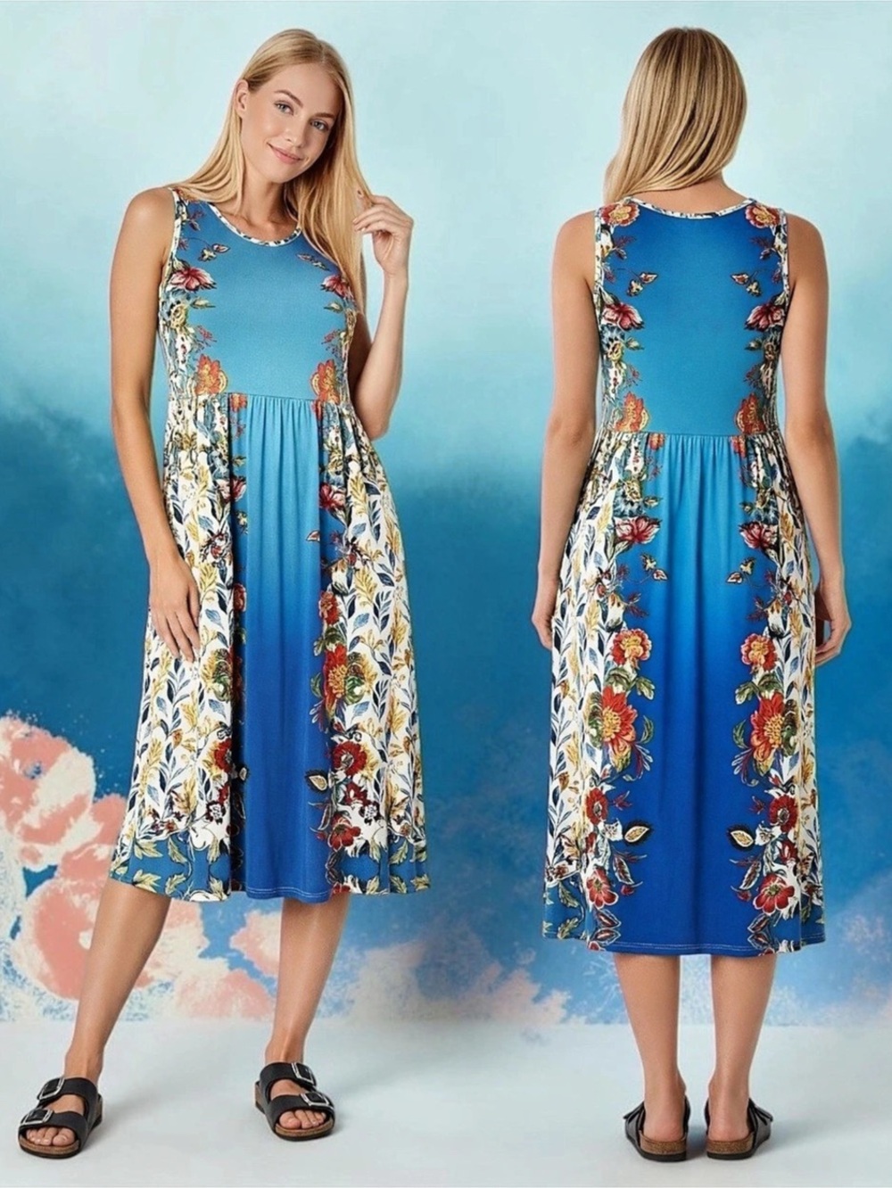 Johnny Was Women’s Blue Easy Fit Tank Dress In Multi-Color Size Medium